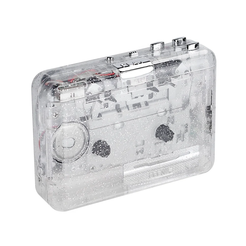 2026 OEM Wholesale Portable Vintage Style Clear Tape MP3 Converter Cassette Player Walkman With Glitter