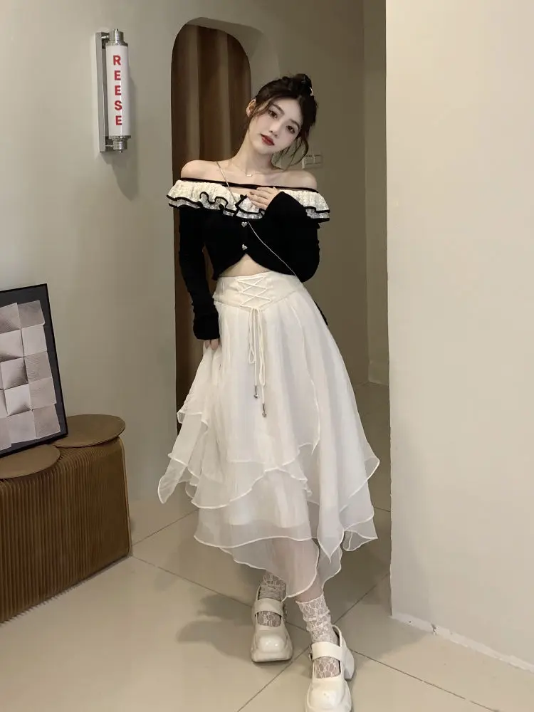 

Женские комплекты в консервативном стиле, осенняя милая женская рубашка в стиле пэчворк, универсальные тонкие юбки-миди для школьниц, праздничные ретро-юбки из 2 предметов