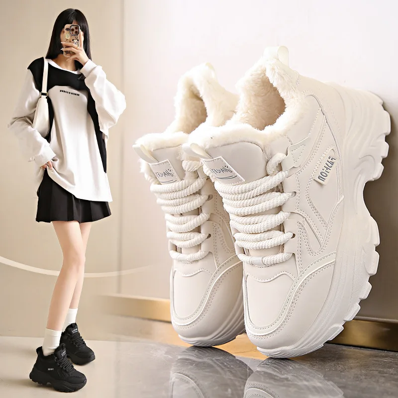 

Fashionable Thick soled Velvet Dad Shoes for Women 2025 New Winter Thickened Warm Casual Sports Leather Cotton Shoes
