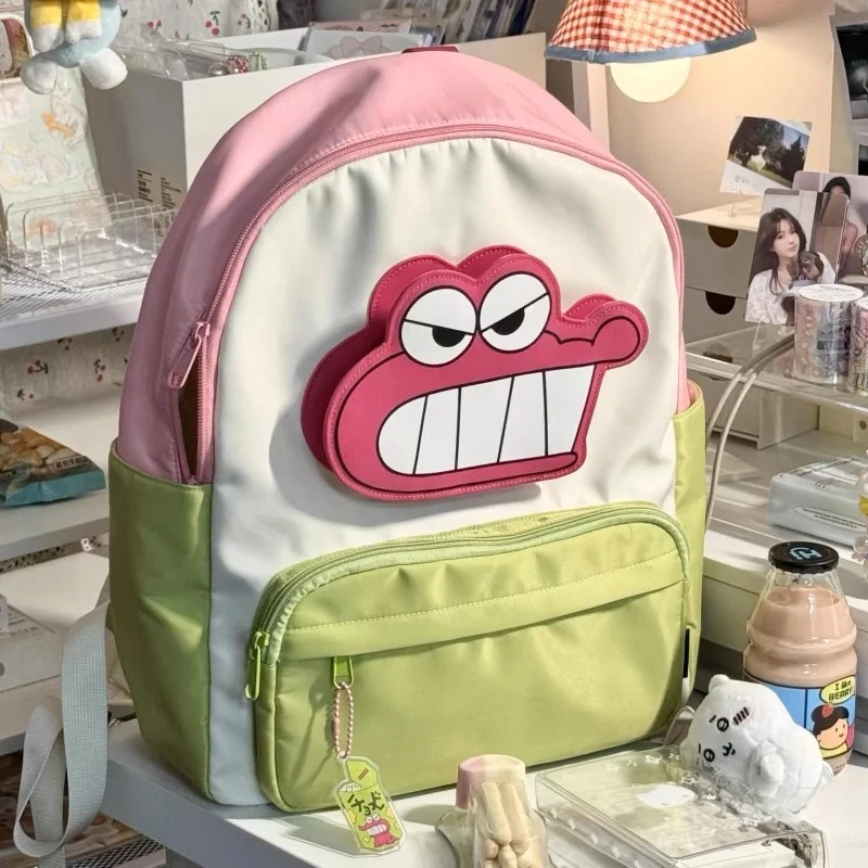 MINISO クレヨンしんちゃん バックパック かわいいワニさん ミスターカラー ブロックバックパック 大容量 学生漫画スクールバッグ ギフト かわいい