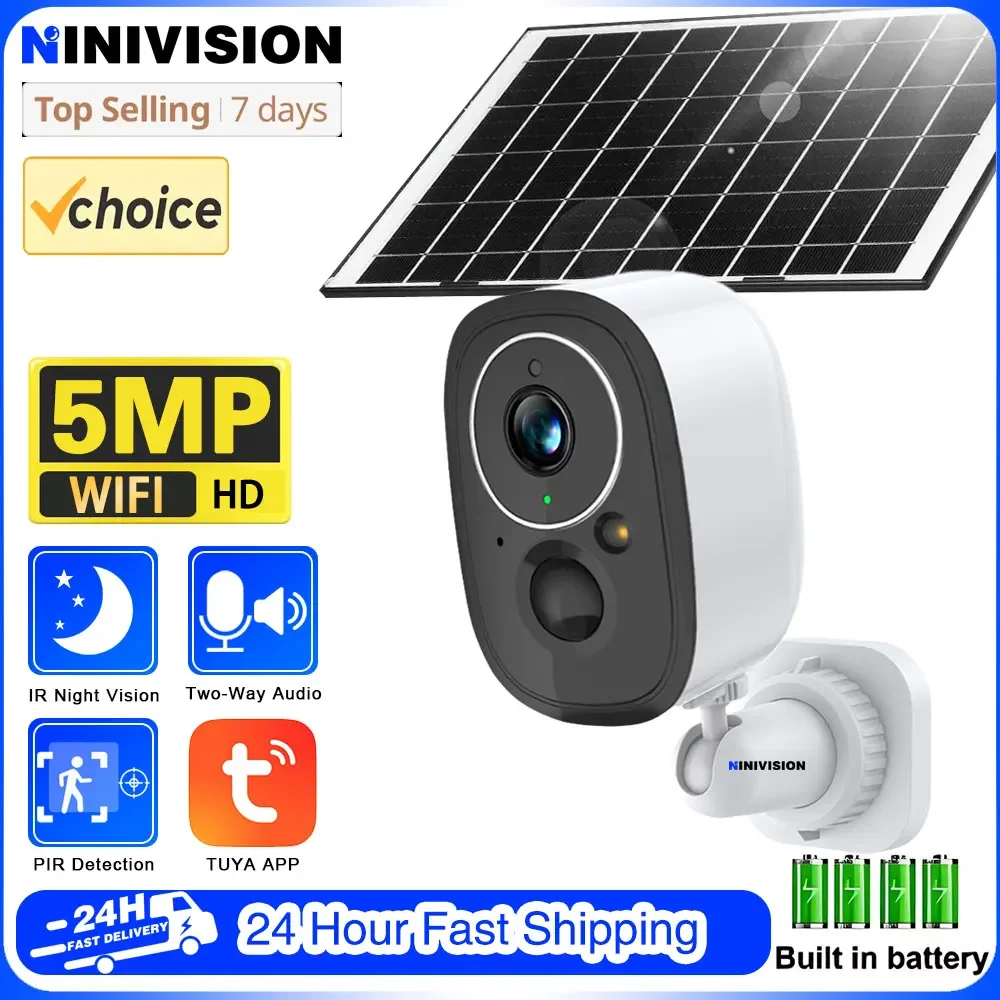 

5MP Camera Wifi Outdoor Surveillance Security Camera Solar Panel Surveillance IP Cameras Wireless 2 Way Talk PIE Human Detection