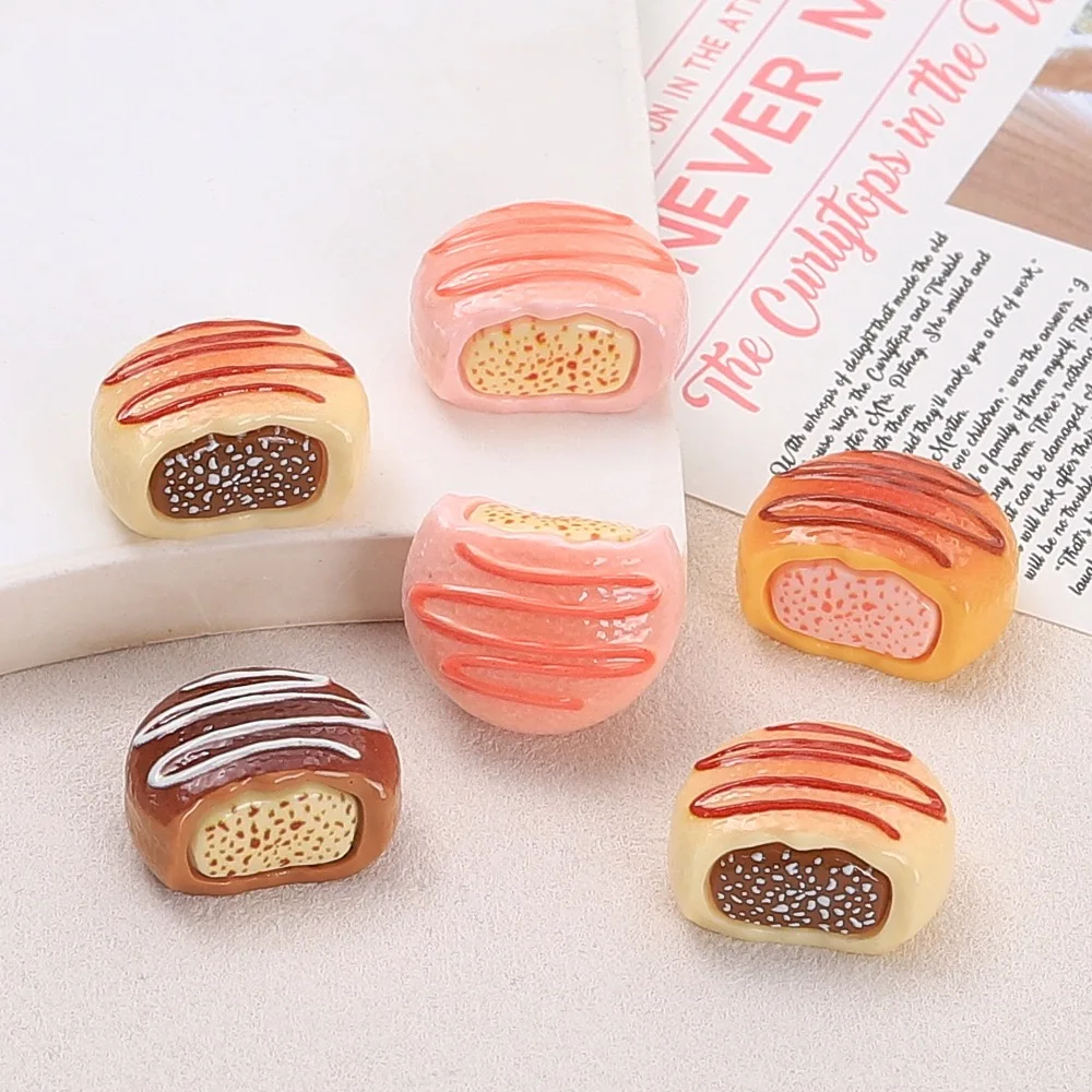 10pcs Simulation Cute Cream Bread Resin Faltback Cabochon DIY Scrapbooking Craft Miniature Dollhouse Accessories
