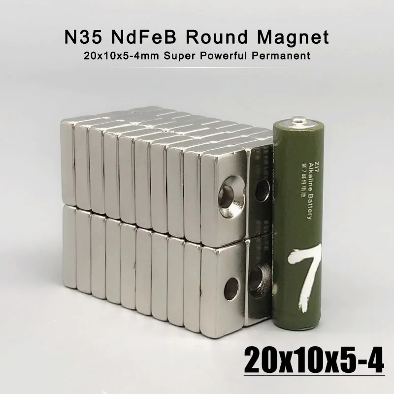 5-100Pcs 20x10x5-4mm Neodymium Material NdFeB N35 Magnets Strong Block magnet 20*10*5 Hole 4mm Magnetic Materials Imanes