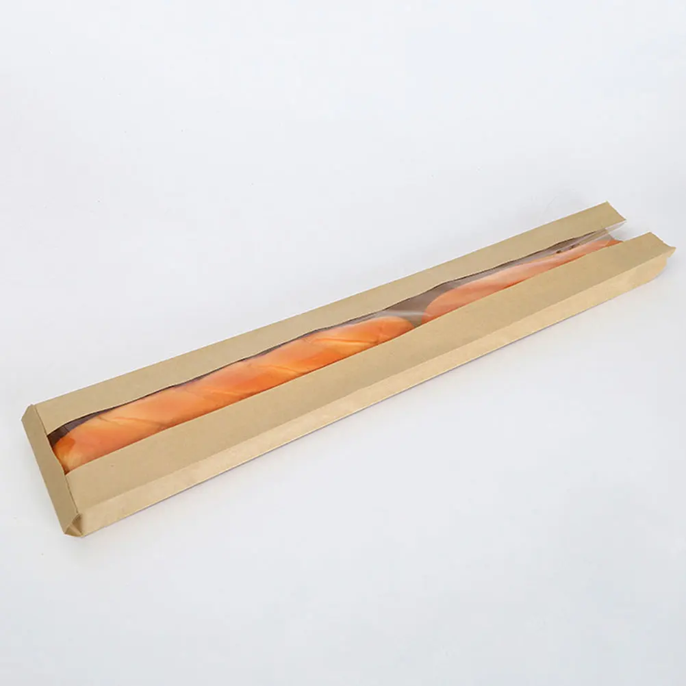 

50pcs Kraft Paper Packaging Bags Food Grade Reusable Bread Storage Window Design Bakery Takeout Gift Packaging