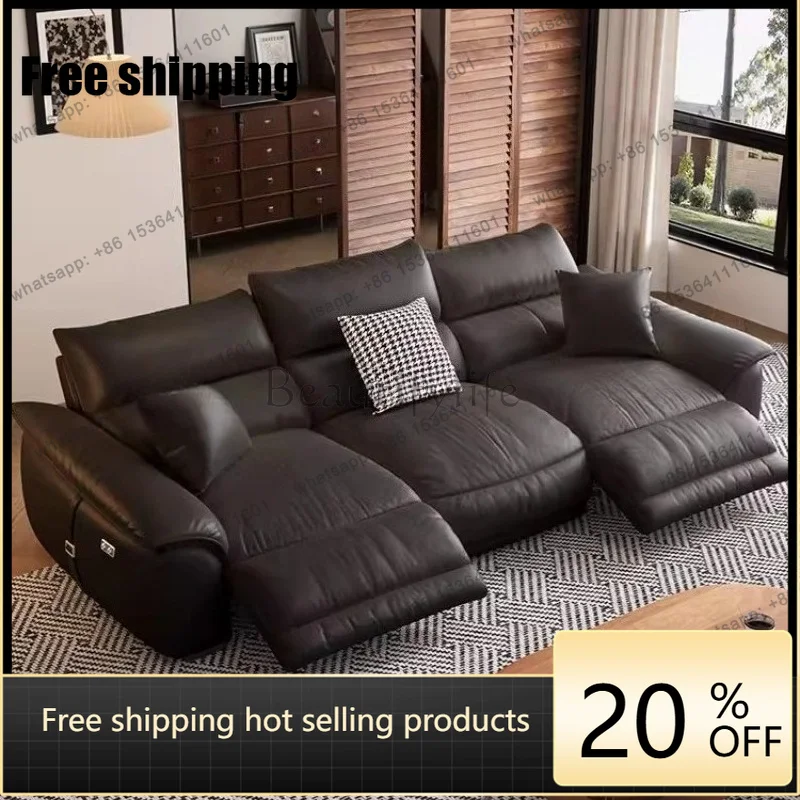 LJY Genuine leather cowhide electric retractable multifunctional sofa living room sofas Convertible Sofa bed couch Home Armchair
