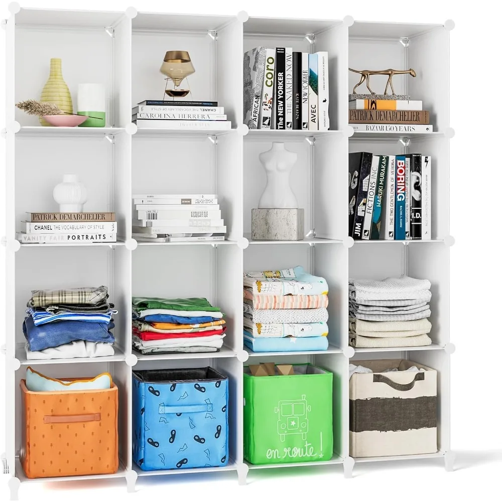 Cube Shelf, 16 Storage Cubes Closet Organizers and Portable Cube Organizer Plastic Bookshelf Bookcase