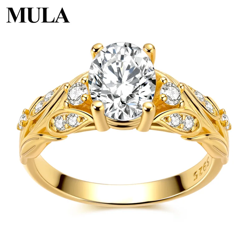 MULA 925 Sterling Silver Rings For Women Lady Golden Laurel Simple Zircon Rings Wedding Band Anniversary Party Fine Jewelry Gift