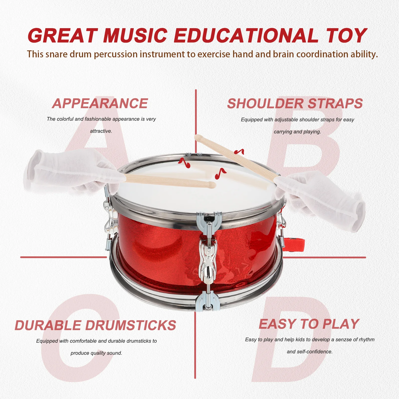 Snare Drum Instrument Percussion for Kids Children's Toy Toddler Beginners Musical