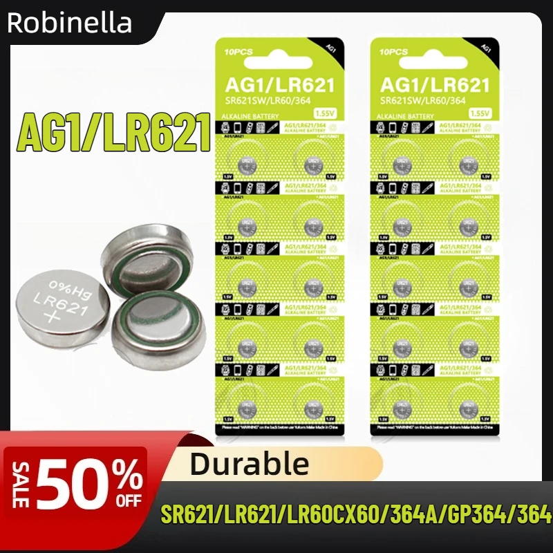 Long-Lasting 2-10PCS AG1 LR621 1.55V Alkaline Battery (SR621 SR621SW 364) for Electronic Devices and Remote Controls