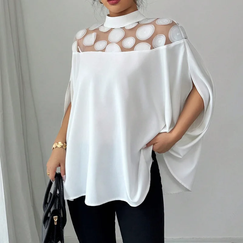 Shirt 2026 Summer New Commuter Loose Mesh Off-Shoulder Shirt Women