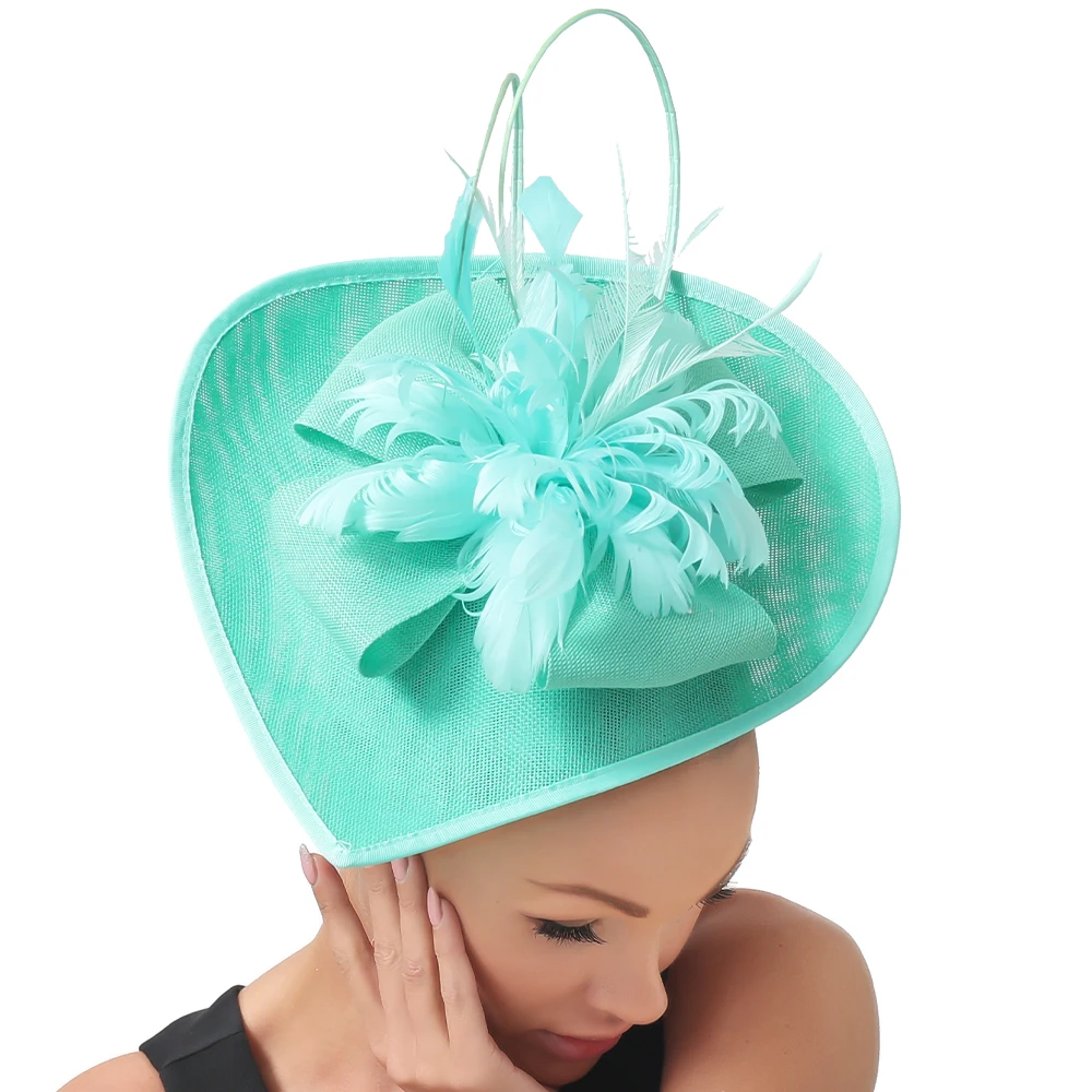 Emerald green Wedding Hat Headwear Banquet Fascinators Hat Bride Marriage Feather Flower Wedding Headwear Hoops Women Chapeau