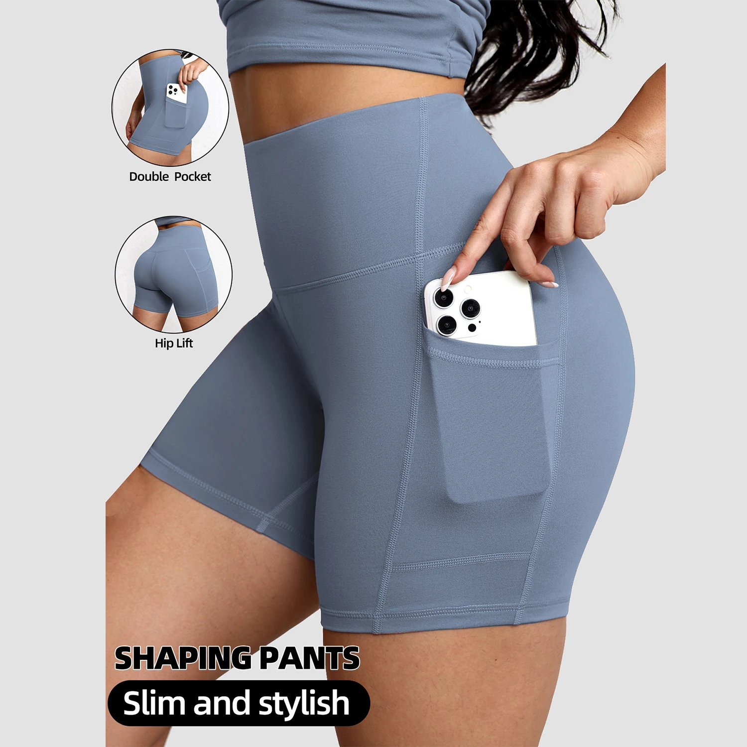 Solid Color Yoga Pants With Pockets Quick Drying High Waisted Gym Push Up Yoga Shorts for Woman Breathable Workout Fitness Short