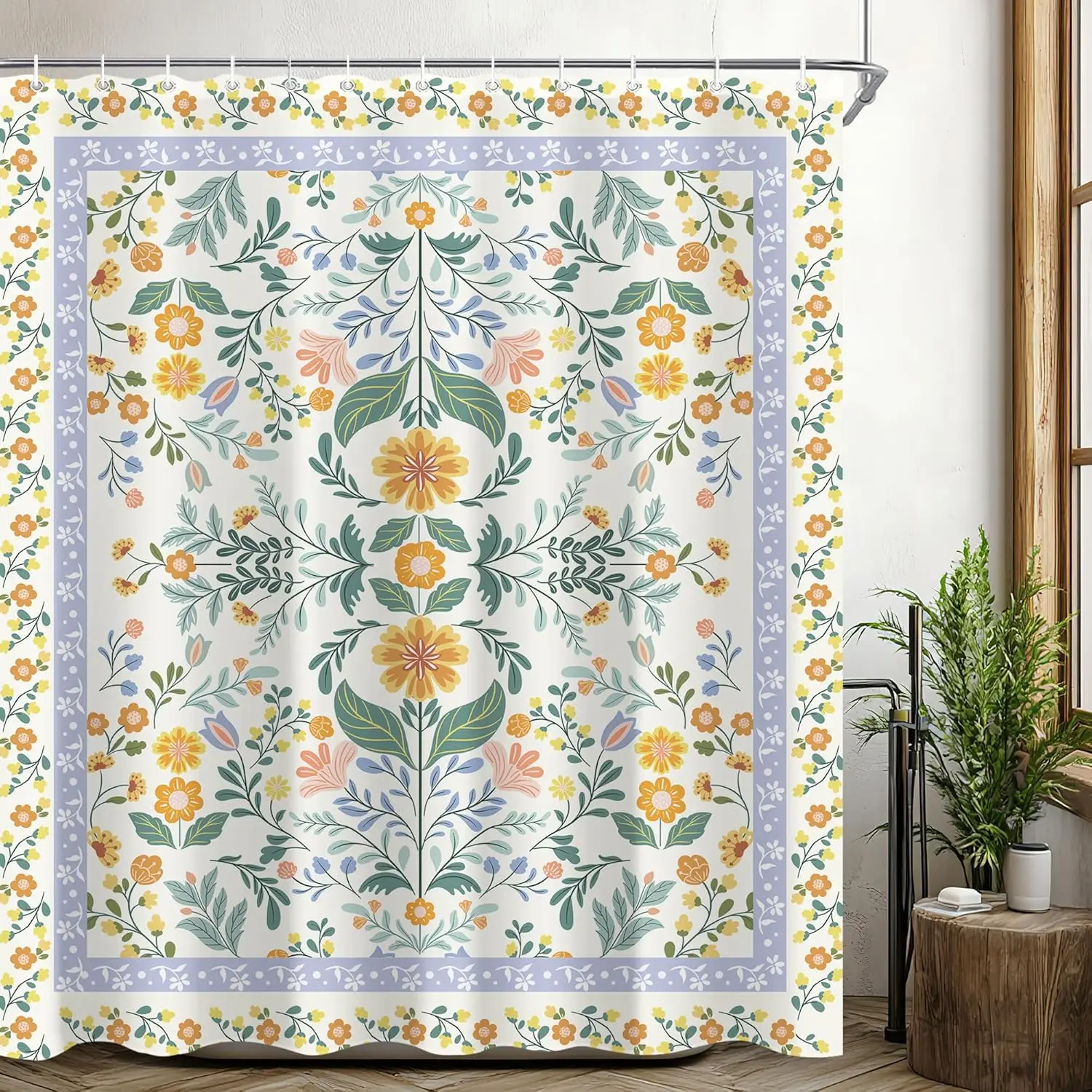 

Boho Vintage Flower Shower Curtain Sets for Bathroom Retro Floral Shower Curtain Rustic Country Polyester Bathtub Curtain