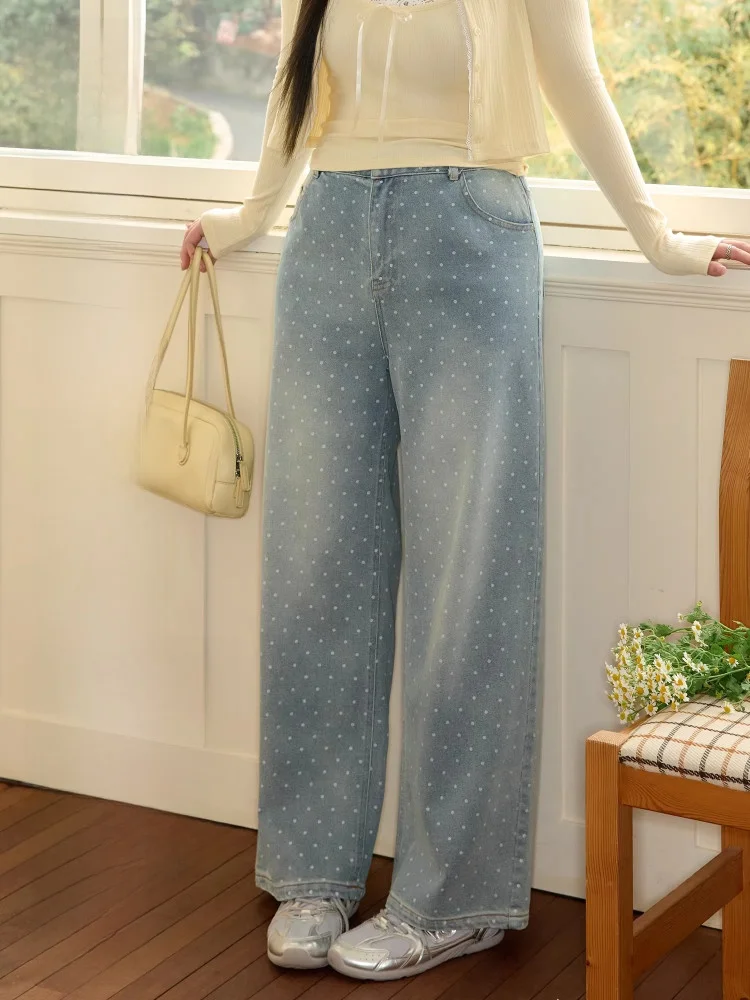 

Джинсы женские корейские с эффектом похудения, драпированные, из денима, с высокой талией, прямые, свободного кроя, модные, больших размеров