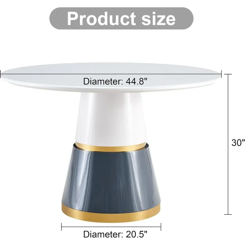 45" Round Dining Table for 4,White Marble Dining Room Table,Modern Round Dinner Table,Round Farmhouse Kitchen Table