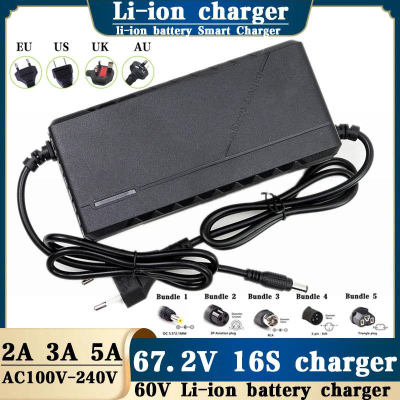 60V Charger 2A 3A 5A 16S Li-ion Battery Pack 67.2V 2A 3A 5A Fast Smart Charger EU US AU UK Plug AC100V-240V Power Supply Adapter 