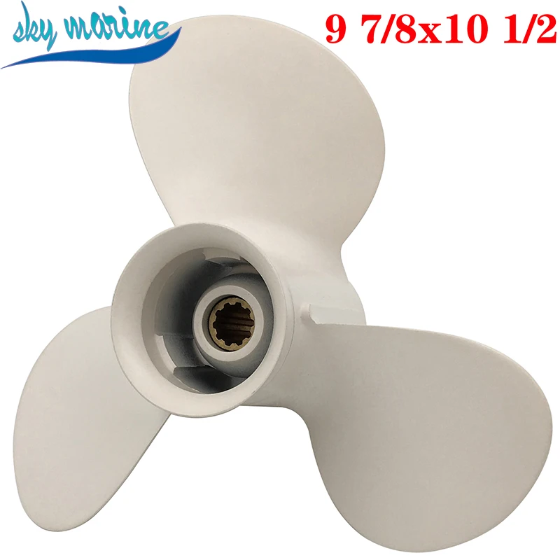 664-45945 664-45945-00-EL 9 7/8 x 10 1/2 Propeller For Yamaha 20HP 30HP Aluminum Alloy White 3 Blades 10 Spline Tooth R Rotation