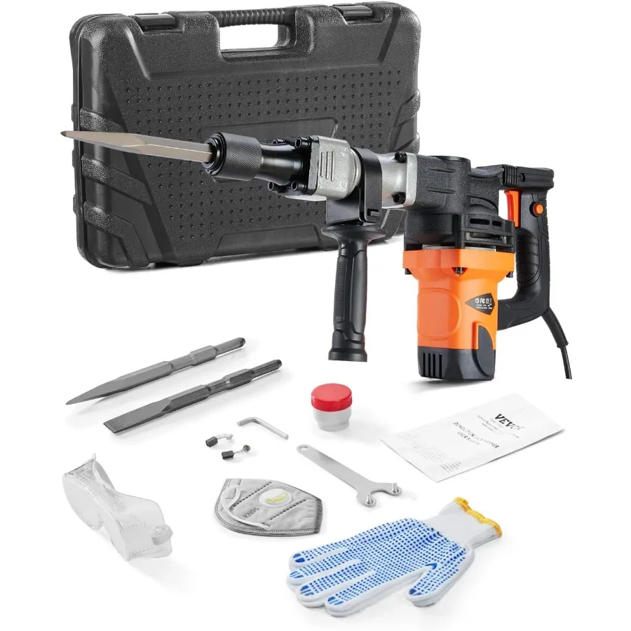 Abbruchhammer MAX 1400 W, elektrischer Presslufthammer, robust, mit 2900 BPM Betonbrecher, inklusive 2 Meißel-Bits und S