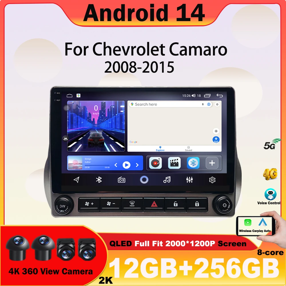 Android 14 Car Radio For Chevrolet Camaro 6 2008-2015 Car Multimedia Vedio Player GPS Radio Auto Navigation Carplay No DVD 2din