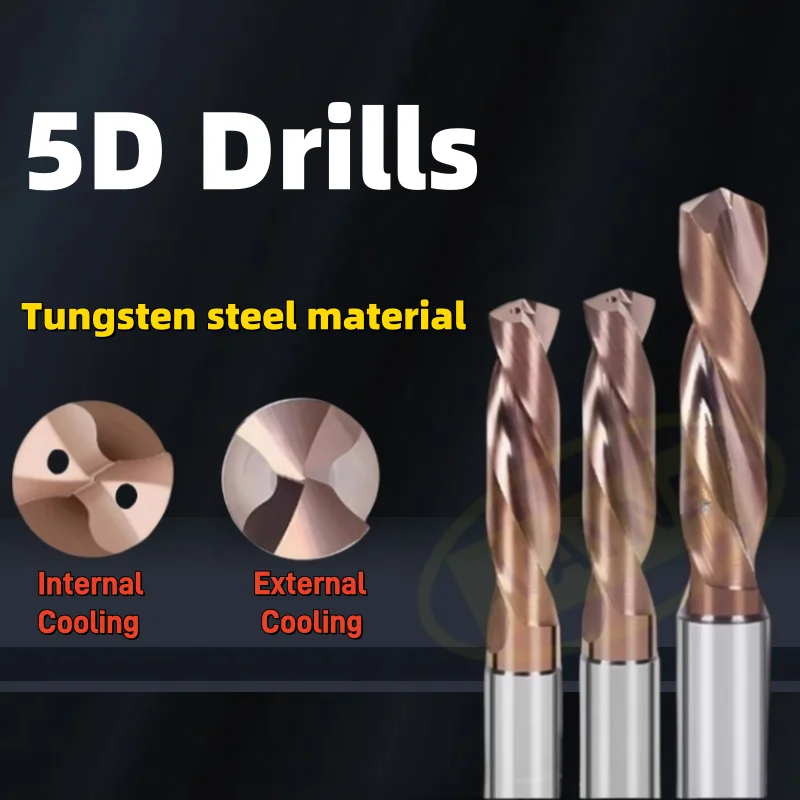 

Carbide Drill 5xD with External Internal Cooling Inner Through Coolant Hole Parallel Shank 14 20mm Coated CNC Machine Tool 1pcs