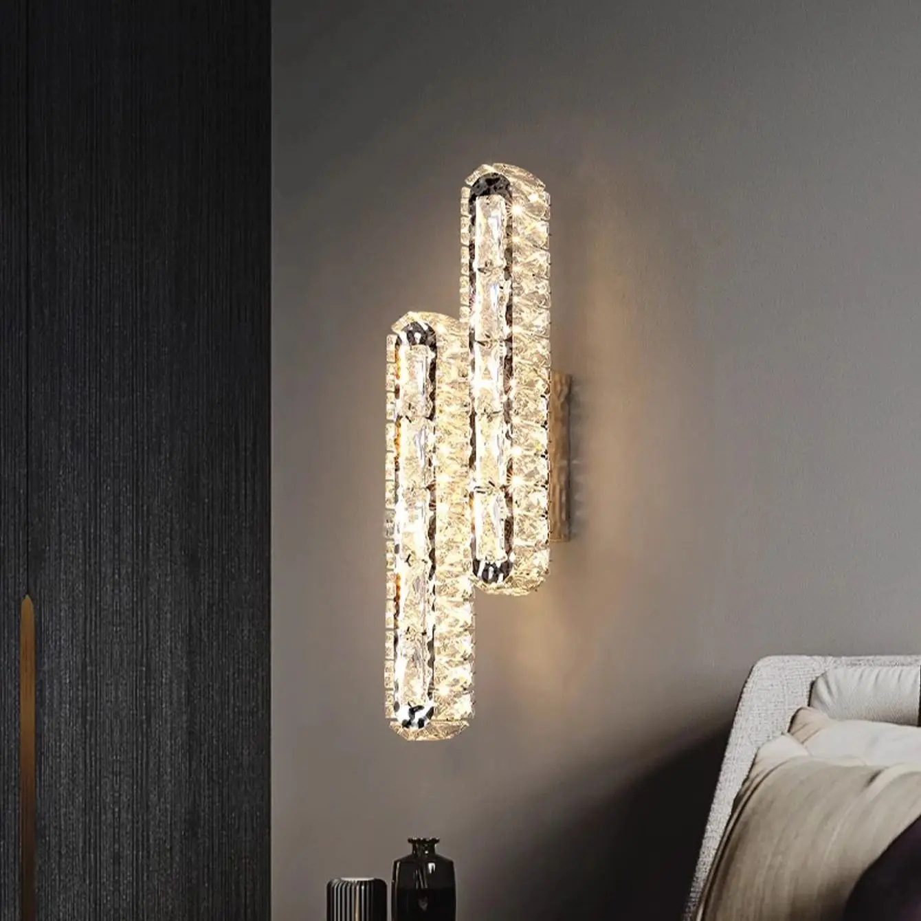 الذهب الحديثة LED كريستال الفاخرة الجدار الشمعدانات الخفيفة ، بريق غرفة نوم أباجورة ، المزاج ضوء الدرج غرفة الديكور تركيبات داخلية