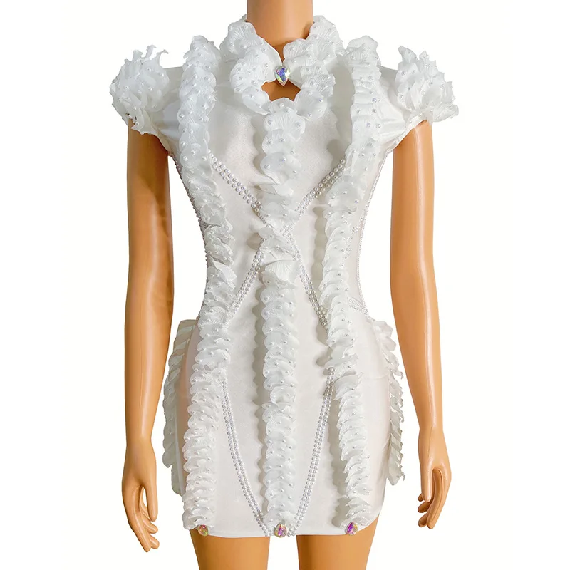 

Pure White Temperament Princess Dress Model Catwalk Party Banquet Modern Dance Stage Performance Clothes Music Festival Mitzvah
