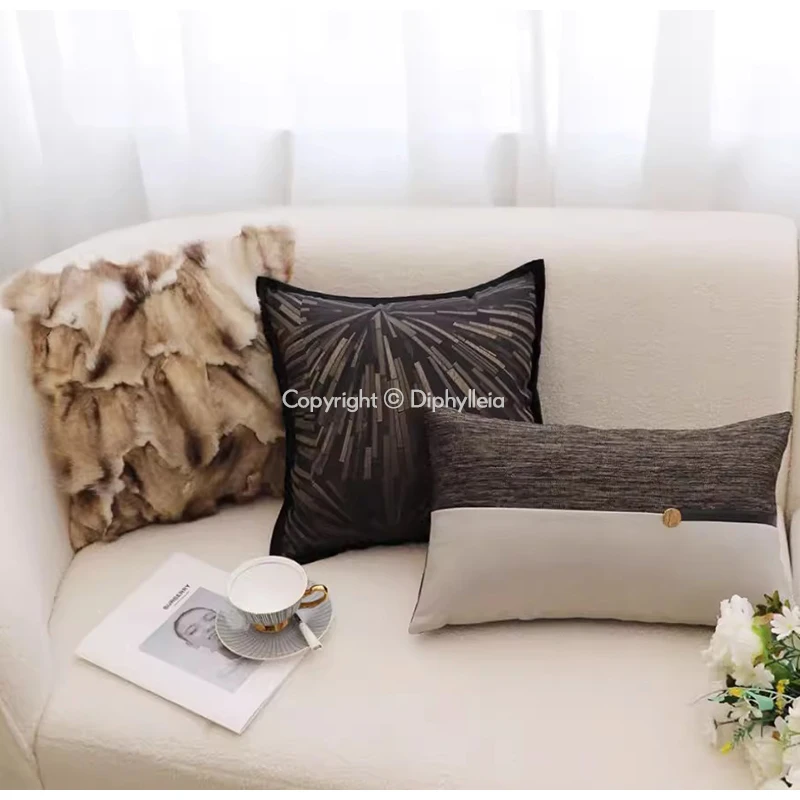 Diphylleia Modern Geometric Cushion Cover Gray Black Milan Fashion Home Decor Mediterranean Living Room Sofa Pillow Case Luxury