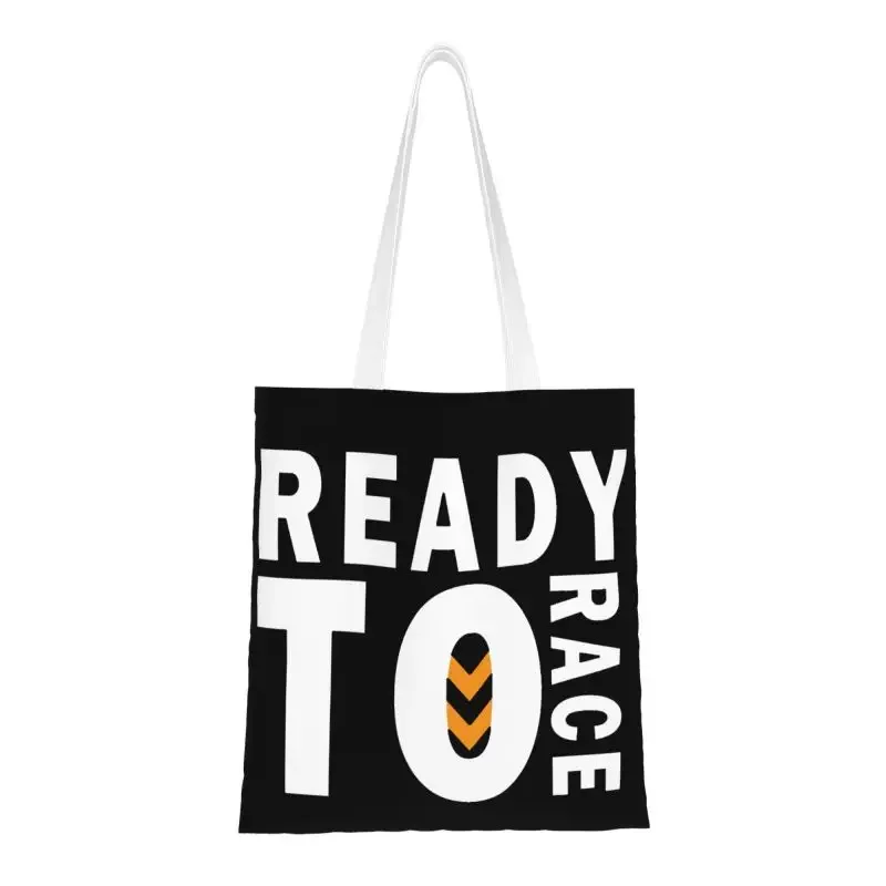 

Ready To Race Racing Motorcycle Biker Groceries Shopping Bags Kawaii Printed Canvas Shopper Tote Shoulder Bags Portable Handbag