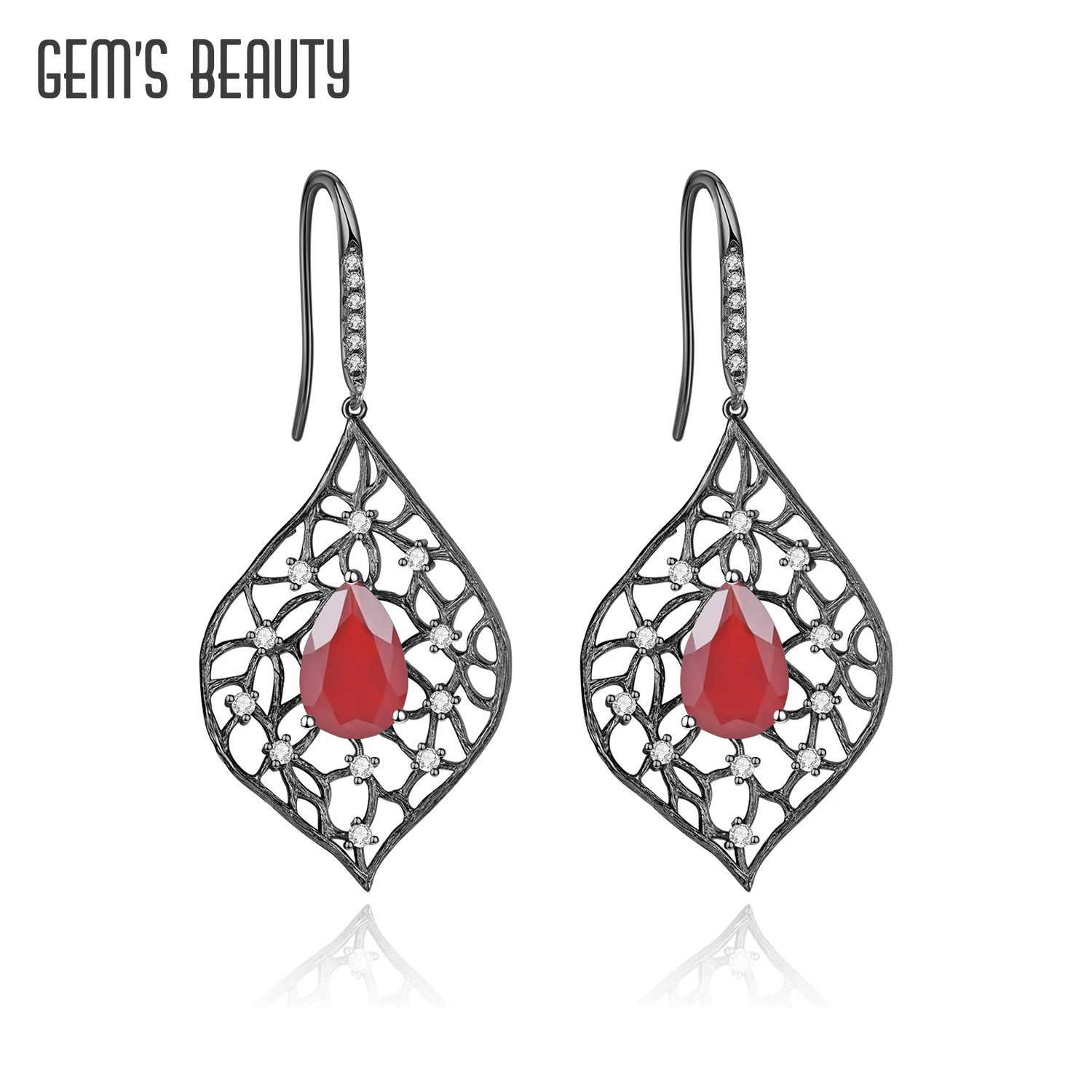 

GEM'S BEAUTY Original Design Leaves Red Agate Earings 925 Sterling Silver Natural Gemstone Drop Earrings Luxury Fine Jewelry