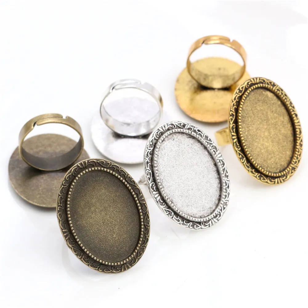 18x25mm 5 sztuk antyczne srebro kolor złoty kolor brązowy owalny regulowany pierścień ustawienia Blank/Base,Fit 18x25mm szkło Cabochons