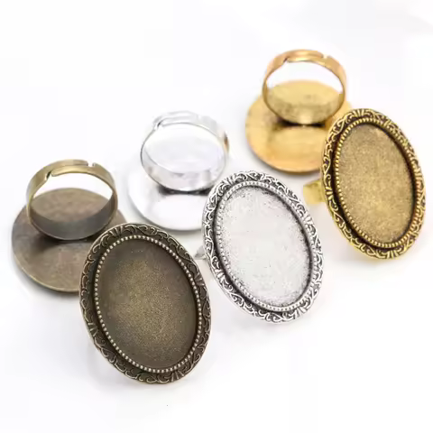 18x25mm 5pcs Antique Silver colour Gold Color Bronze Oval Adjustable Ring Settings Blank/Base,Fit 18x25mm Glass Cabochons