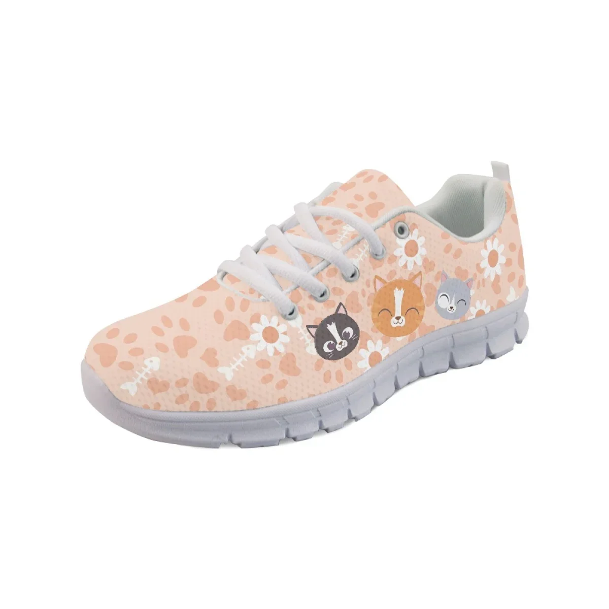 Outdoor Casual Sneakers for Women Lovely Cats Floral Print Comfortable Sports Shoes Girls Large Size Flat Shoes Hot