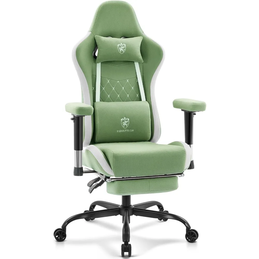 Silla gaming de tela transpirable con reposapiés, soporte lumbar de masaje y cojín de gel para comodidad reclinable ergonómica