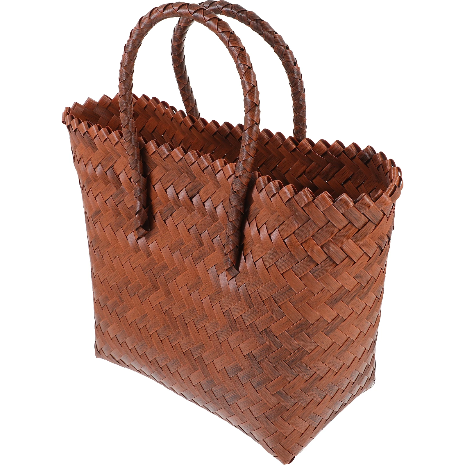 

Vintage Straw Woven Beach Bag Handbag Picnic Basket Tote Storage Organizer Kitchen Pp Material Large Capacity Strong Handle