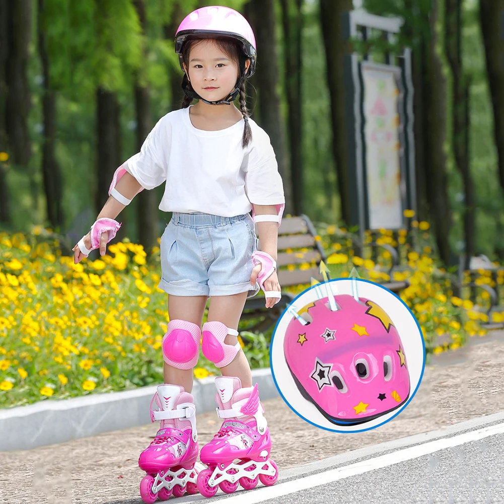 7Pcs Kids Skateboard Gear Protective Kids Cycling Helmet Elbow Pads Thickened Knee Pads Elbow Pads Wrist Guards for Ice Skating