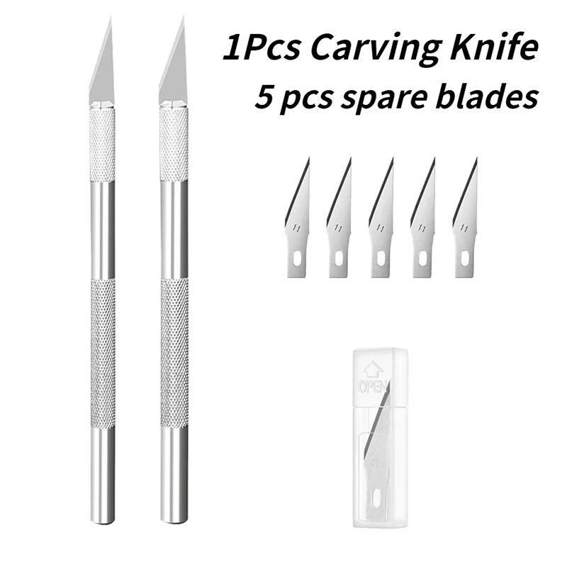 عدم الانزلاق المعادن نحت مشرط سكين مجموعة أدوات الة قطع الورق النقش الحرفية السكاكين 5 قطعة شفرات الهاتف المحمول PCB إصلاح أداة اليد #1