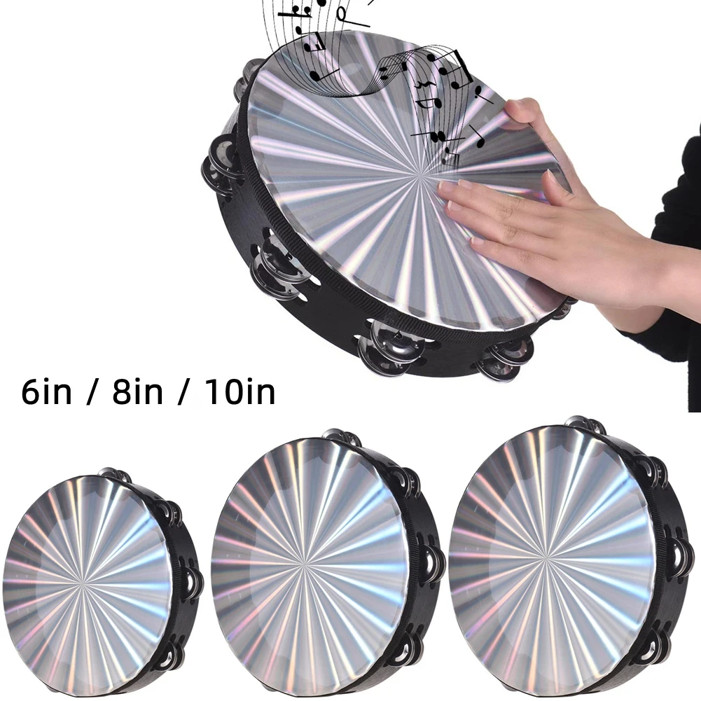 1Pc Radiant Tambourine 6/8/10 inch Tambourine Musical Educational Instrument Rhythm Percussion Tambourine (Double Row)