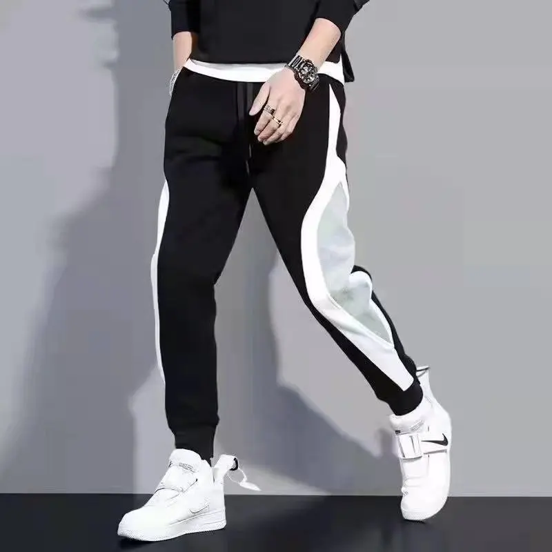 Men's Sports Pants Male Loose Fitting Leggings Patchwork Running Training Casual Pants Fashion Outfit Trousers