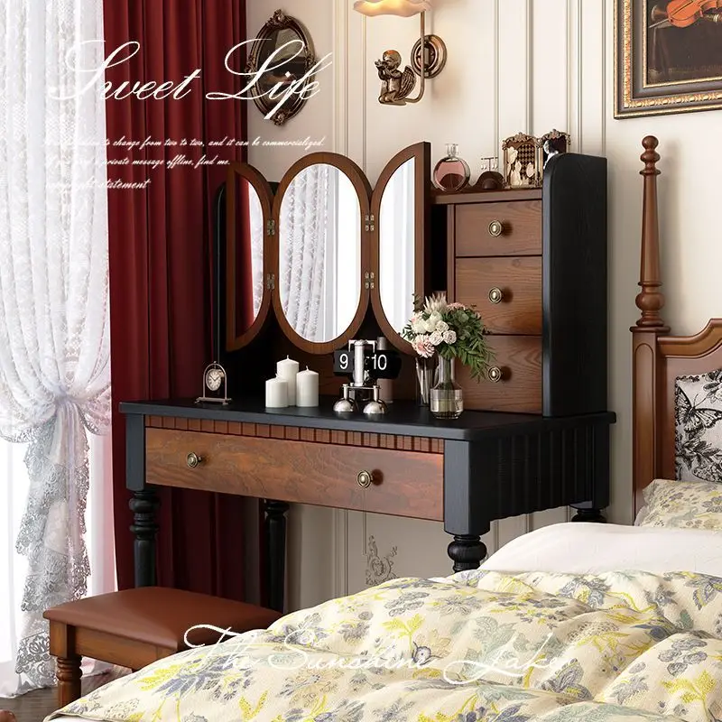Medieval French retro solid wood dresser, small apartment, American style with drawers, dressing table, desk, storage