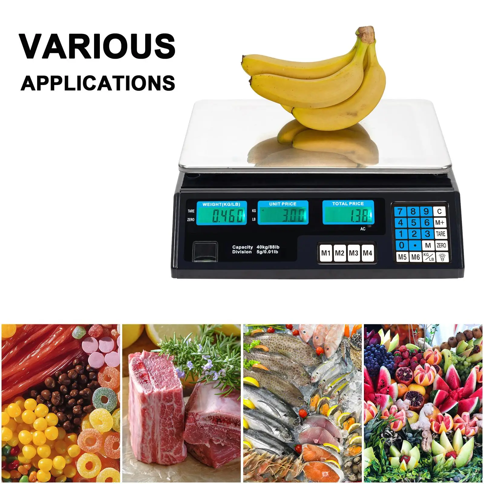 ACS-30 40kg Digital Price Computing Scale for Vegetables - 5g Accuracy, US Plug, Silver & Black Finish