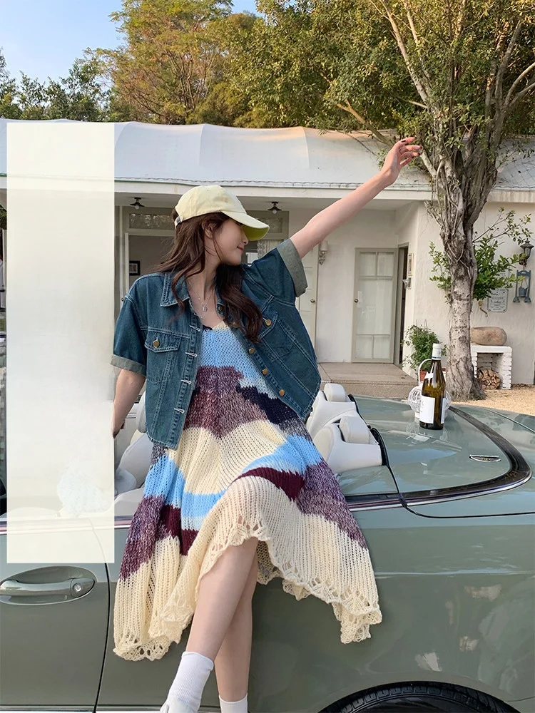 

Blue Short Sleeve Denim Shirt Women's Hong Kong Style Design Slimming Top Yang Bubble Brand Commute Style Korean Fit