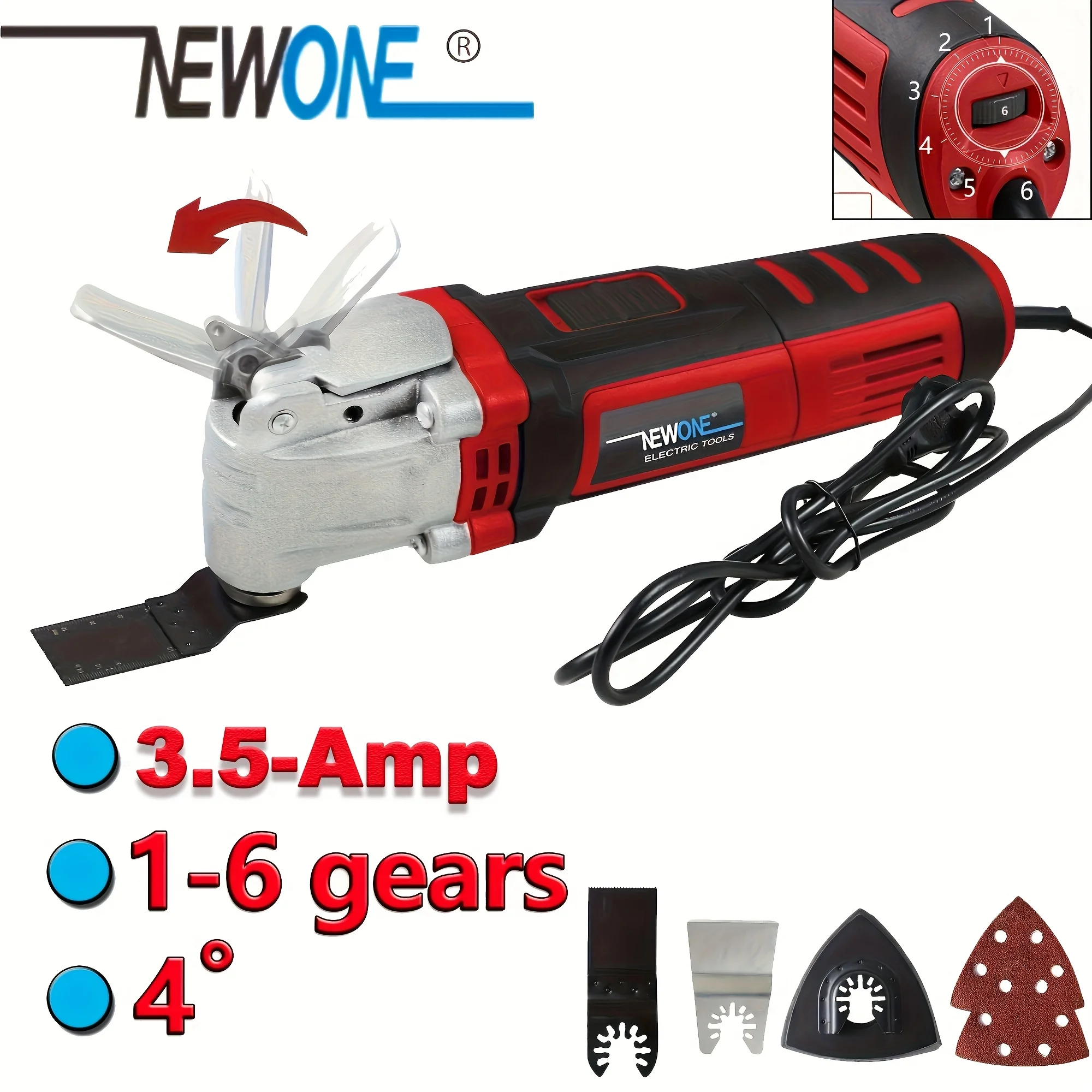

Corded Oscillating Multifunctional Tool with Saw Blade Accessories, 3.5 Amp Oscillating Multi Tool with 4° Oscillation Angle, 6 Variable Speeds, Quick Blade Change, for Cutting Wood, Drywall, Nails, Scraping, And Sanding