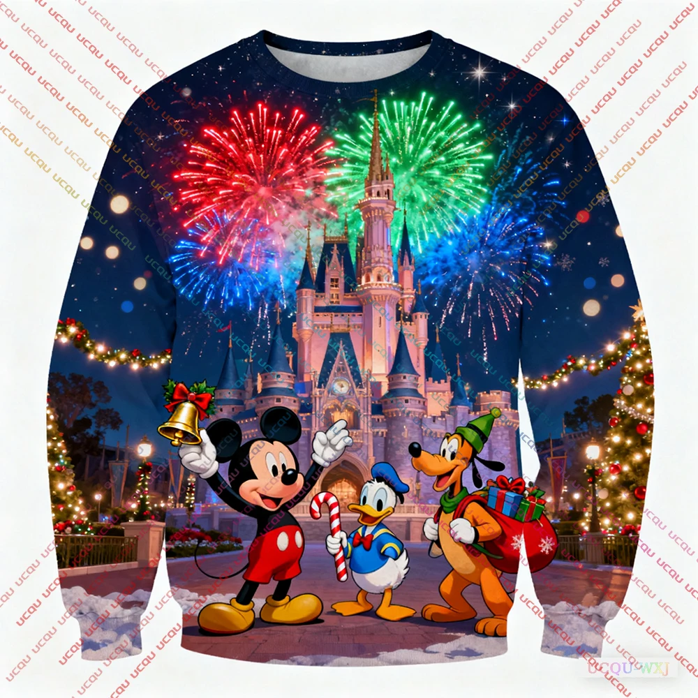 Christmas Disney Mickey Friends Women's Pure Sweatshirt Hooded Sweatshirt Fashion Casual Pants Unique Print Plus Size Streetwear