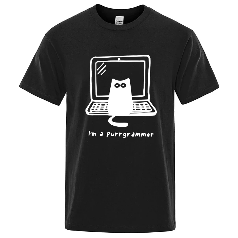 Men T-shirt High Quality Cotton Blend Funny Cat Programmer Printed Summer Casual Loose Cool Cat Men T Shirt O-neck Male Top Tee