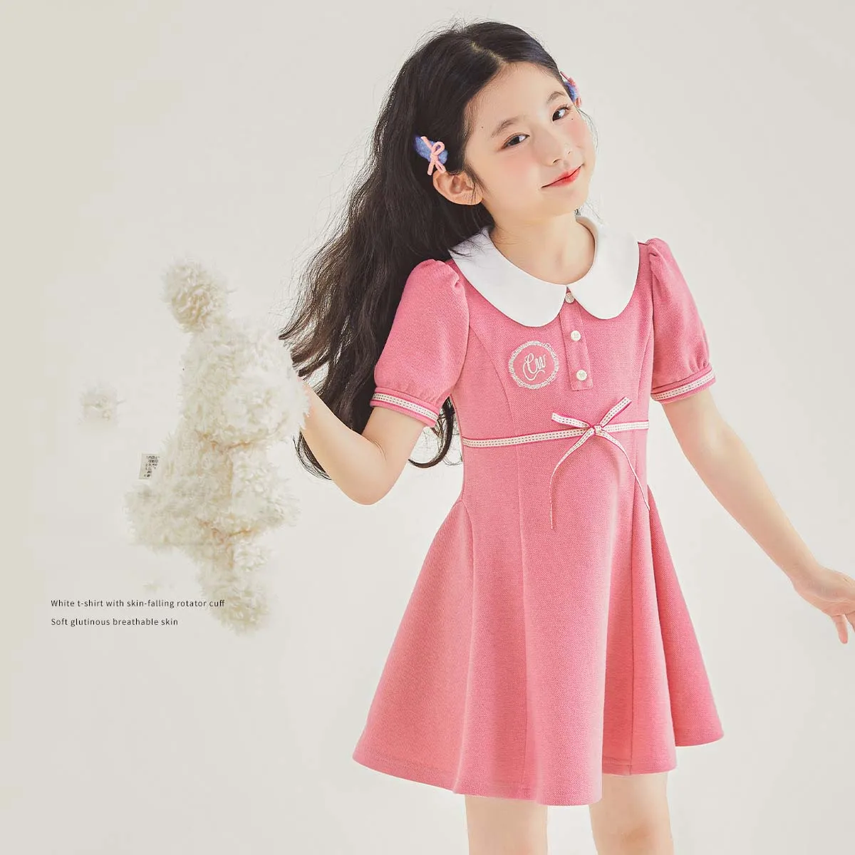 ZOETOP 2024 Summer Junior Girl Dress Teenager Girl Academy Style Bubble Sleeved Princess Polo Dress School Girl Pink Sweet Dress