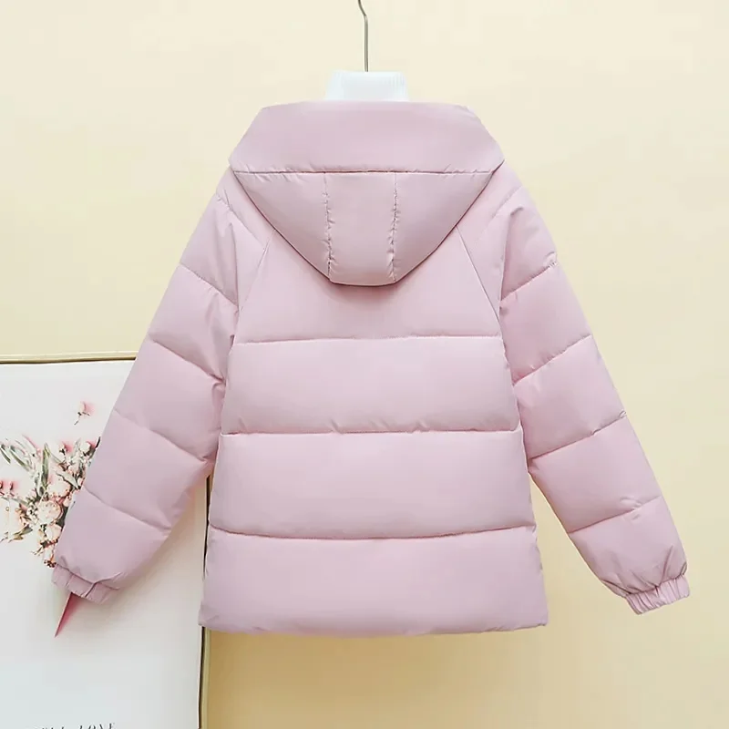 2025 novo inverno feminino curto parka solto algodão-acolchoado jaqueta senhora casacos quentes moda estudante capuz engrossar casaco feminino parkas