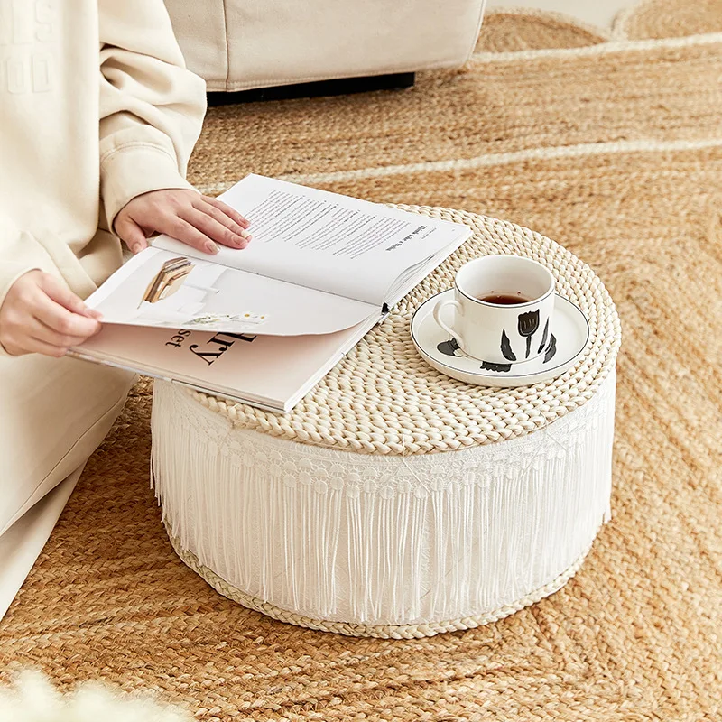 Grass woven futon cushion, round and thickened balcony floor, living room, and simple tatami mat for household use. Creative des