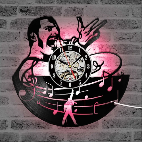 퀸 락 밴드 LED 벽시계, 뮤지컬 락 빈티지 비닐 레코드 시계, 홈 데코, 7 가지 색상 변경 