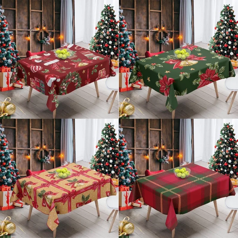 New Christmas Tablecloth Home Restaurant Festive Atmosphere Decoration Rectangular Dining Table Cloth Dustproof Christmas Print
