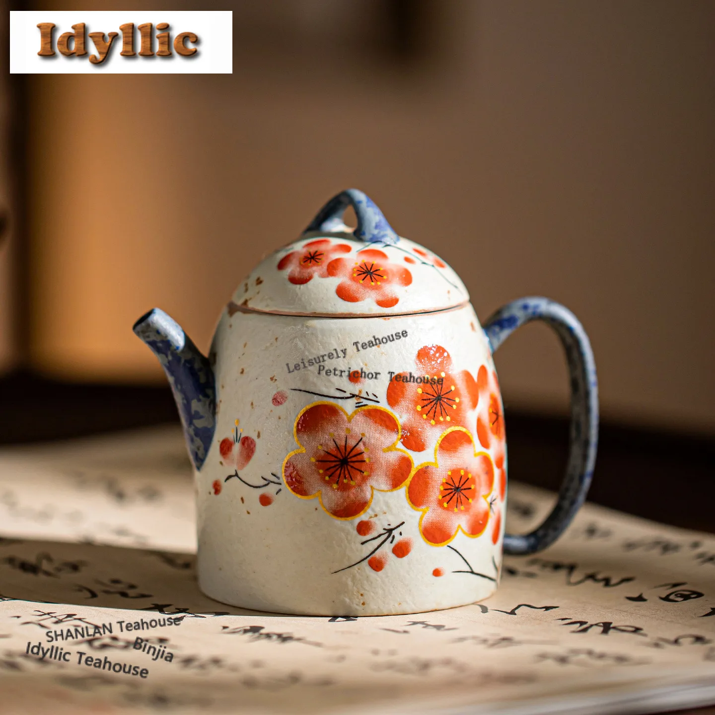 Blau-weiße Drachenei-Teekanne, Goldene Pflaumen-Schatzlampe, Teekanne mit Kugelloch, Teezubereiter, Teeartikel, Geschenke